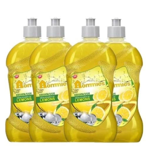 Image of Hommies 2 Litre Lemon Fragrance Dishwash Liquid Gel Refill | Leaves No Residue | Grease Cleaner For Utensils - Liquid Kitchen Soap - 500 Ml x Pack of 4