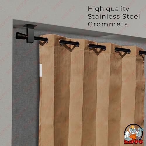 Image of HIPPO HDPE Coated Waterproof Outdoor Balcony Curtain 260 GSM - Rain, Sun & Dust Protection Light Filtering Curtains for Home, Garden, Veranda & Hotel (4 Feet X 8 Feet, 2IN1 Bamboo-Mocha, 2 PC)