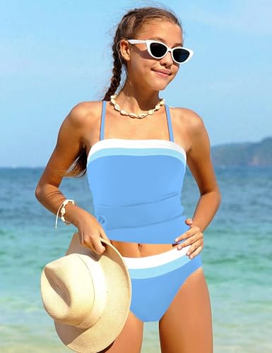Image of NAPU Girls Swimsuit Color Block Tankini Swimsuit Quick Dry 2 Piece Bathing Suit for Girls 9-16 Years Teens Swimwear Summer