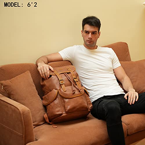 Leather 15.6 Inch Laptop Backpack Hiking Camping Backpack Satchel Bookbag Travel Business Backpack Cn-01 (Brown) #TOP6