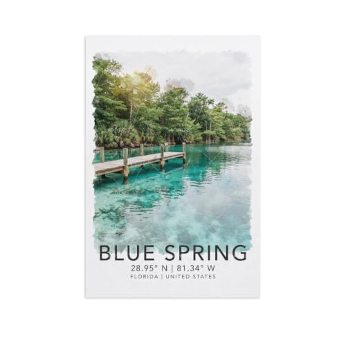 Aquarelle de printemps bleu en poster de voyage 60x90cm pour s'évader