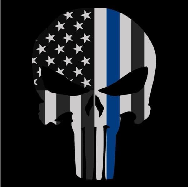 Calcomanías y calcomanías de Dolly  Punisher Skull American Flag Police Thin Blue LINE Life calcomanía calcomanía hecha en Estados Unidos, 1 pulgada