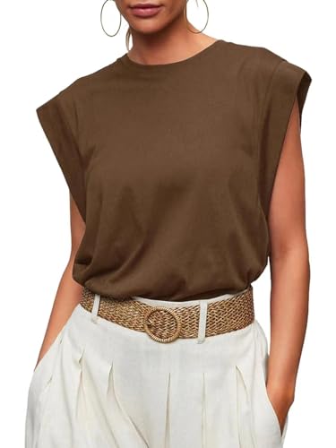 Women's Cap Sleeve Tops Crewneck 2024 Summer Shirts Casual Tops Loose Fit Basic Tank Tops