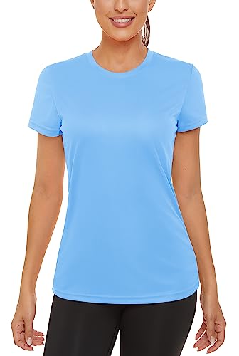 Magcomsen Athletic Shirts For Women Rash Guard Tops Sports Tee Shirts Blue Fitted T Shirts Sun Protective Clothing Women Fitness Shirts Spf 50+,2Xl #TOP1