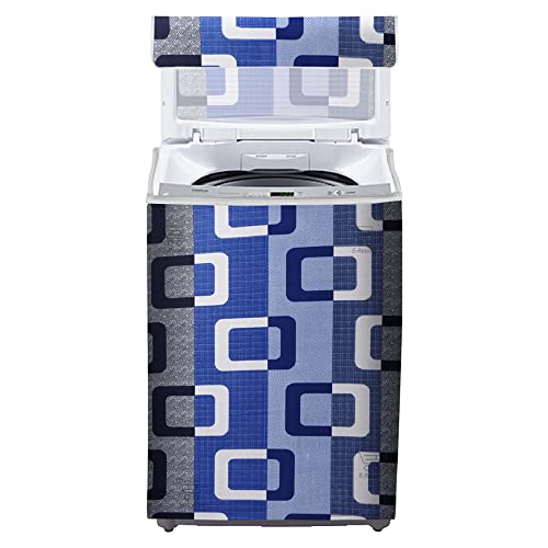 Image of Washing Machine Cover for Top Load 5kg to 7.5kg | Light Weight Dustproof Cover with Zip Enclosure | Geometric Fully Automatic Washer Protector for Indoor Outdoor Use | Size 23x23x35 Inch