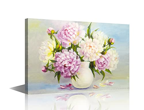 TISHIRON Peinture sur toile murale moderne pivoine fleurs roses nordique art décoratif peinture à l'huile pour chambre à coucher, cuisine, salon,...