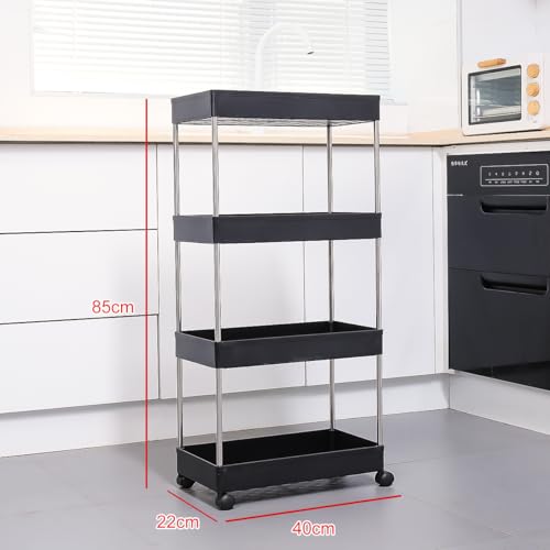 Carrinho Organizador Multiuso 4 Prateleiras Com Rodinhas/Estante/Fruteira (Preto)