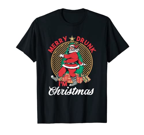 Divertido Feliz Borracho Navidad X-Mas Árbol Año Nuevo Santa Claus Camiseta