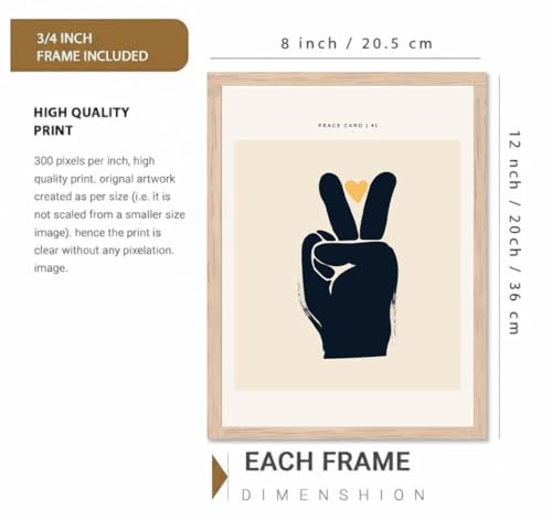 Image of BLINKART Peace Hand Aesthetic Modern Art Walls With Frame | Natural Wood Texture | Living Room Bedroom Office Wall Decoration | Poster Home Decor Frames Wall Bedroom | 12x8 Inches (D67)