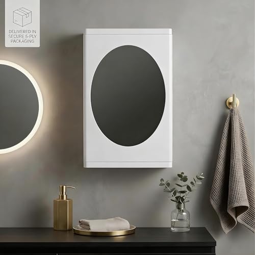 Image of 360 Revolving Bathroom Mirror Cabinet - Wall Mounted Storage Organizer with Hidden Shelves, White, 42x22x15 cm - Ideal for Small Bathrooms, Grooming, Makeup & Shaving (No-Drill Install)