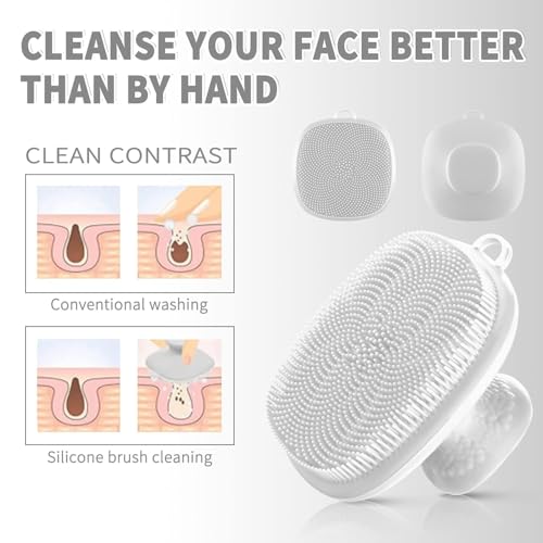 Image of VWMYQ Face Scrubber, Silicone Face Scrubber for Men, Gentle Exfoliator Pad & Massager, Facial Cleansing Brush - Removes Dead & Dry Skin (White, Square)
