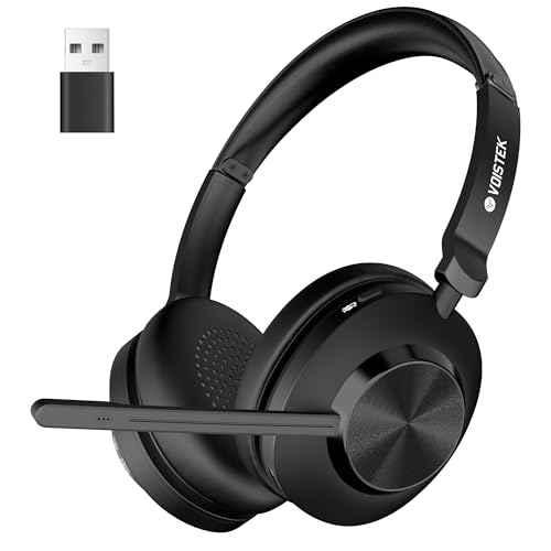 Voistek Wireless Headset with Microphone,Bluetooth On-Ear Headphones with Noise Cancelling Mic,USB Dongle,Mute Button,50H Battery,Compatible with PC,Laptop,Zoom MS Teams,Call Centre,Office