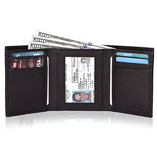 Image of Tri fold Leather Wallet for Men with RFID | Slim Wallets for Men with 1 ID and 6 Credit card slots | Front Pocket Minimalist