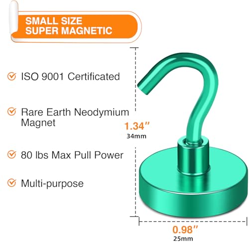 image for MIKEDE Magnetic Hooks, 80Lbs Strong Neodymium Magnets with Hooks for C