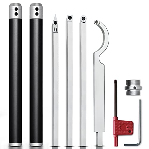 Carbide Lathe Tools, Wood Lathe Tools with Removable Handle, 【Latest Upgraded】Turning Tool with Adjustable Connector including Swan Neck Hollower, Rougher, Finisher(Alloy Tool Set)
