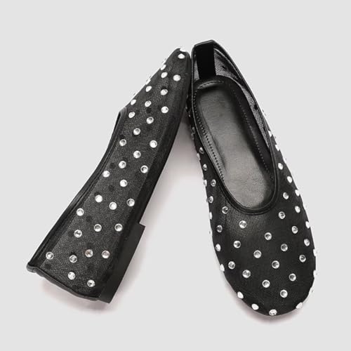 LUXINYU Women Breathable Mesh Fishnet Ballerina Rhinestone Flats Slip on Ballet Causal Summer Dress Shoes4