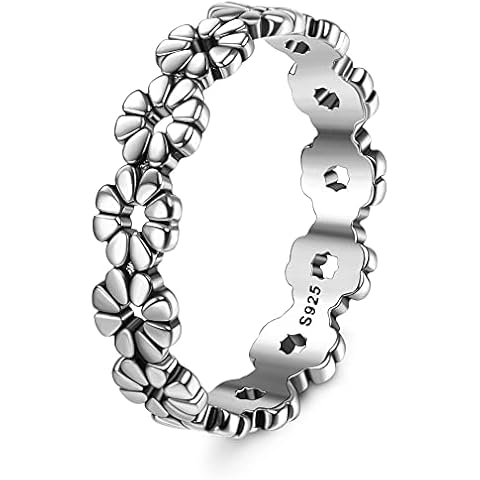 Diamday 925 Sterling Silver Ring Retro Daisy Rings for Women Daisy Flower Hawaiian Ring High Polish Flower Rings Comfort Fit Flower Stacking Band Ring Dreamland Jewellery Size 10 Cover