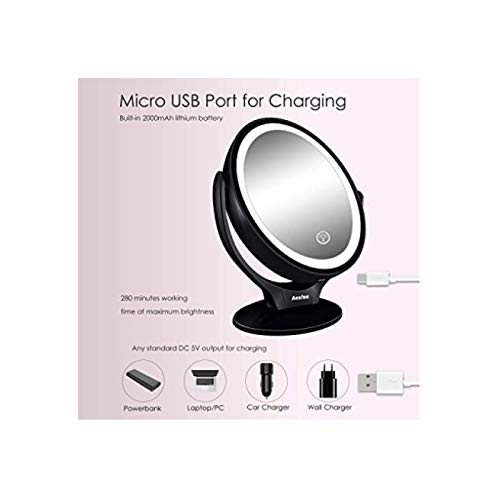 ESPELHO C/LED MAQUIAGEM DUPLAFACE 360°TOUCH AF-802 PRETO