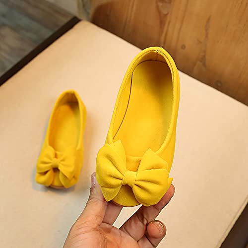 EnJoCho Toddler Little Girl Flock Mary Jane Dress Shoes Ballet Flats for Girl Party School Shoes Bowknot Princess Shoes 7-12Y (Yellow-06#, 9-9.5Years)2