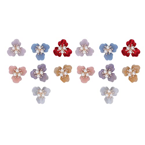 OVAQUIXI 14 Uds. Botones de Diamantes de Imitación de Perlas, Decoraciones Florales con Parte Posterior Plana con Pegamento para Manualidades, Accesorios de Ropa, Boda y Graduación