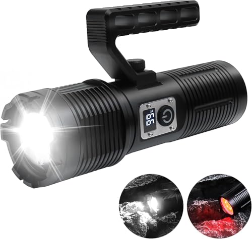 Image of Sarjak High Power Rechargeable Torch Light 1KM Range | 7200mAh Battery | Waterproof Emergency LED Light | Camping, Outdoor, Home Use | USB Charging | Self Defense Flashlight