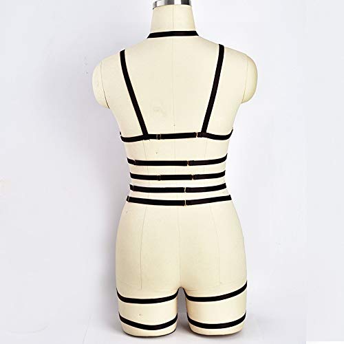 LIVE4COOL Women Harness Cupless Cage Bra Set Elastic Lingerie for Women Adjustable Hollow Out Strappy Set Sexy Strap Belt: Black2