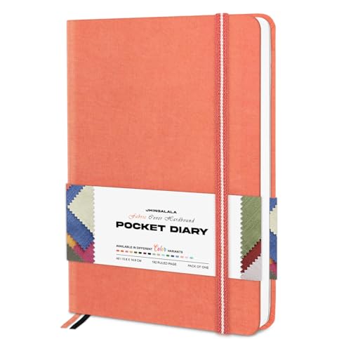 Image of Jhingalala Diaries - Fabric Cover Hardbound Pocket Journal Notebook I Fabric Series Journal Diary For Girls and Women I Pocket Diary With Elastic Closure I Size A6 I 192 Ruled Pages (Saffron)
