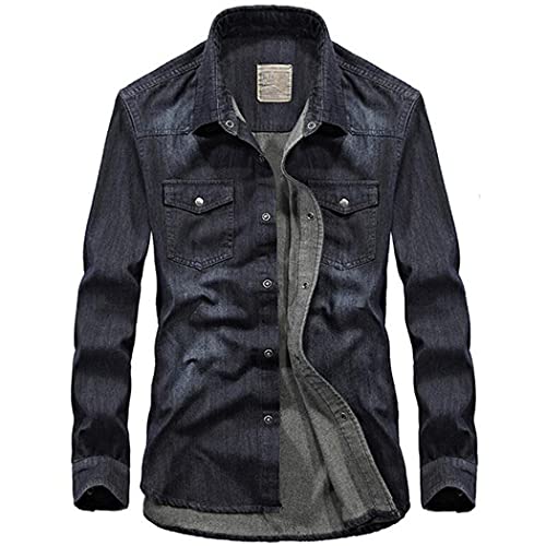 Chemise en jean de coton pour homme bleu clair 3XL décontractée - 4