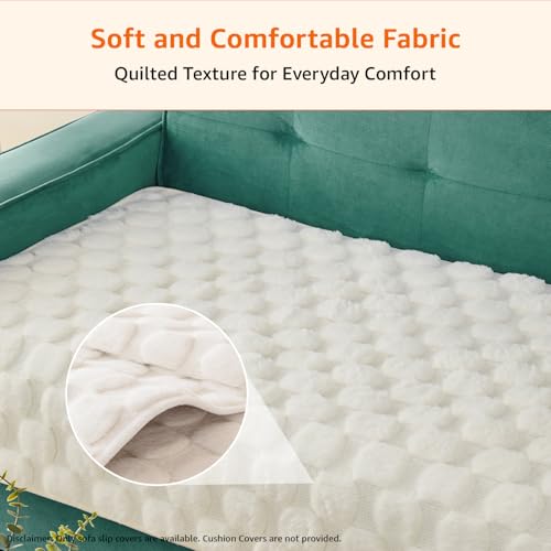 Image of Amazon Basics Quilted Sofa Cover for Three Seater, Playful Polka Dots, Non-Slip Sofa Pad, 70x180 cm, Soft Silicone Grip Dots, 100% Polyester, Machine Washable - Off-White
