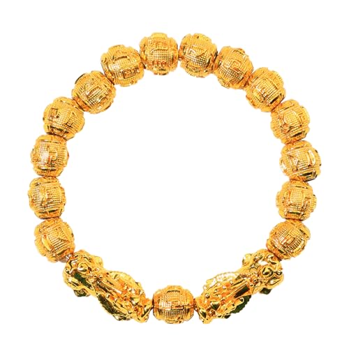 Plated Gold Beaded Bracelets,Feng Shui Bracelets for Women/Men Bead Dragon Lucky Charm Bracelet Pixiu Pi Yao Attract Wealth Money Feng Shui Jewelry 24K Gold Plated Bracelet
