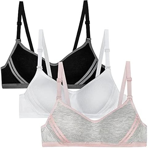 Sunvivid 3 Pack Teen Girl’s Sport Bra Cotton Wire Free Underwear with Adjustable Detachable Strap Training Bralette for 12-18 Years Girls and Women Cover