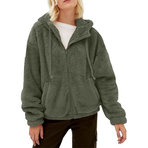 Sherpa Fleece Jacket Women Hooded Zip Coat Pockets Casual Winter Daily Wear - image 1