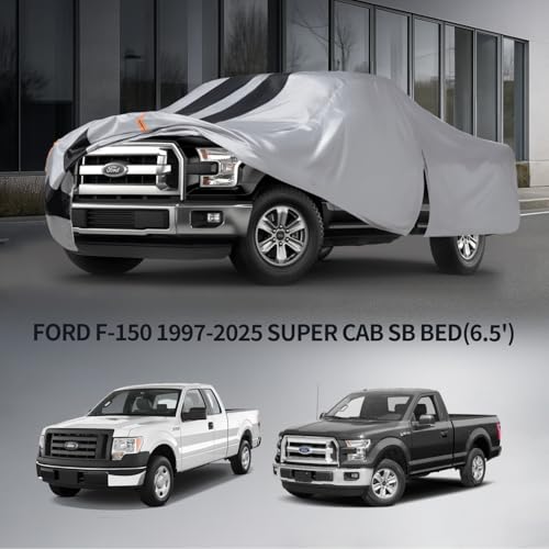 Image of Ford F-150 Truck Cover Custom Fit 1997-2026 Super Cab Short Bed(6.5') with Door Zipper, 10 Layers Outdoor Pickup Truck Cover Waterproof All Weather, Car Tarp for Wind Dust Sun etc Protection.
