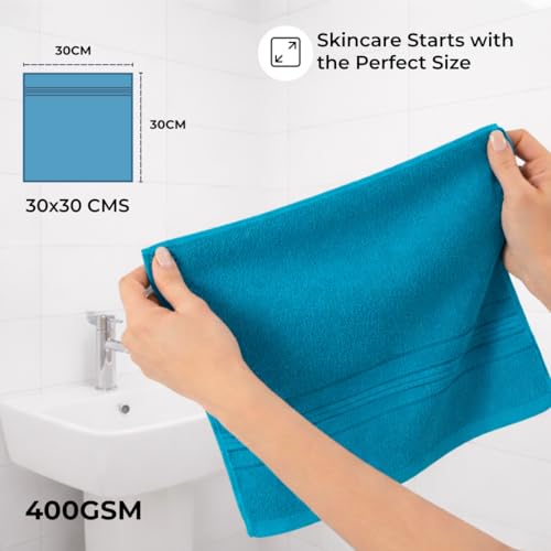 Image of Cotton Face Towel Pack of 4, 100% Cotton Towels, Soft Absorbent Small Gym Towel for Face, 400 GSM Quick Dry Bathroom & Travel Towels Men & Women, 30 x 30 cm, Teal & Grey