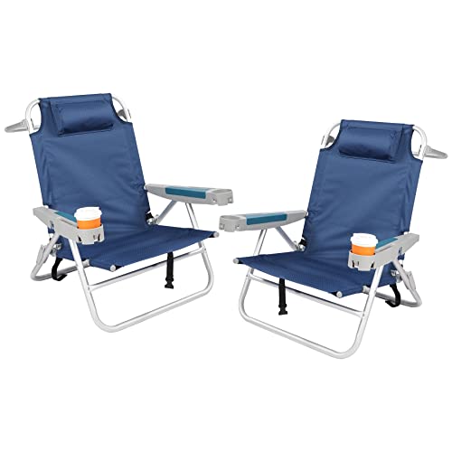 Redcamp Folding Beach Chair 2 Pack Aluminum 5-Position, Lightweight Backpack Reclining Beach Chair With Cup Holder And Pillow For Sand Concert #TOP10