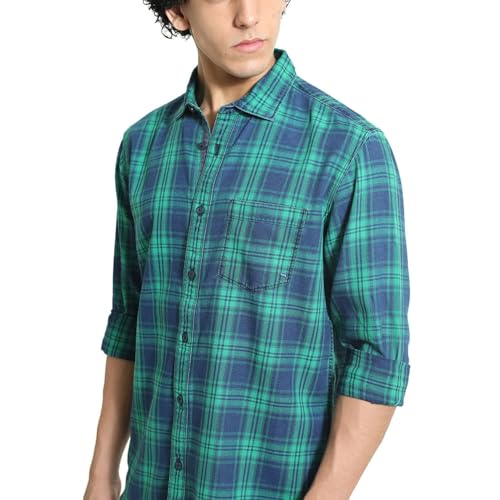 Image of BASICS 100% Cotton Checked Shirt for Men | Slim Fit | Everyday Smart Casual Wear | Full Sleeve