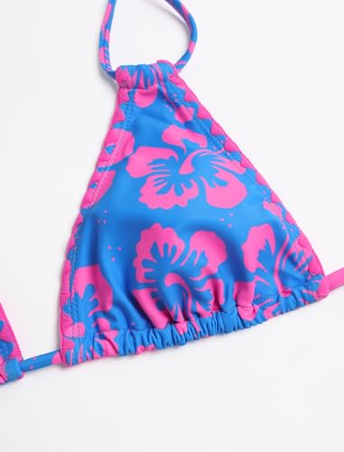 Image of ZAFUL Women Halter Dual Straps Whip Stitch Floral Triangle Bikini Swimsuits | Color Block Whip Stitches Trim, Halter Dual Shoulder Straps, Popular Floral Print, Cheeky Bikini Bottom, Tie Back