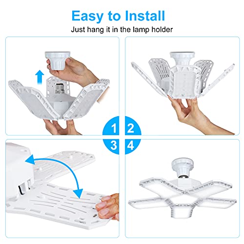 HZSANUE B22 Bayonet LED Garage Light 80W, 3500K Warm White 9000Lm Deformable Workshop Lamp with 5 Adjustable Panels - Image 4