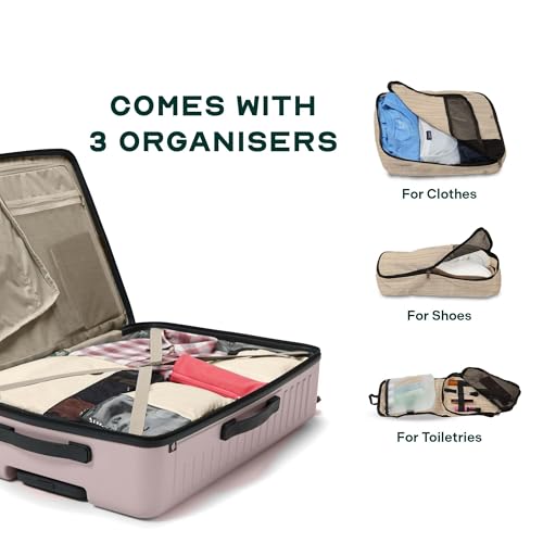 Image of Assembly Cabin Suitcase Small with Double Spinner Wheels & 3 Packing Cubes, Lightweight Polycarbonate Hard Shell Carry On Luggage for Business Travel & Getaway, Ivory, 20-Inch