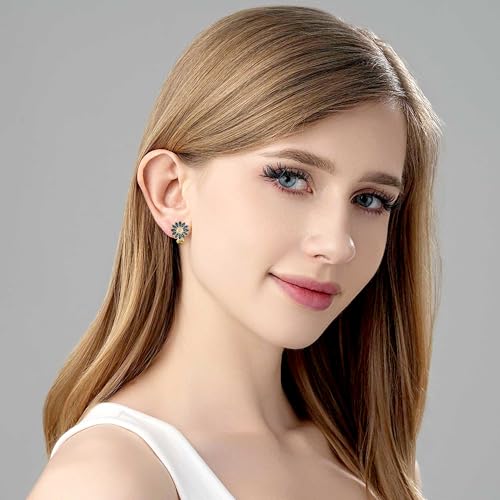 EVEVIC Austrian Crystal Flower Clip on Earrings for Women Trendy,14K Gold Plated Hypoallergenic Non Pierced Sunflower Earrings Jewelry Gift3