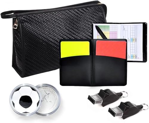 Joyeee Kit arbitro di calcio, con fischietto per allenatori, cartellini gialli rossi, moneta da lancio, portafoglio per arbitro, attrezzatura da calcio