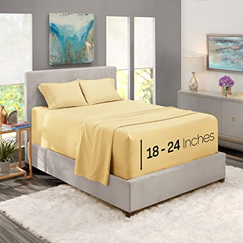 Image of Nestl King Bed Sheet Set - Vanilla Yellow - 4-Piece Extra Deep Pocket | Instantly Soft, Night-One Ready (No Wash Required). Fits Extra Deep Pockets up to 24 Inches, 360-Degree Elastic Grip
