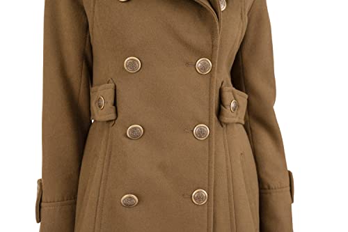 Fleet Street Ltd. Women's Double Breasted Belted Pea Coat, Olive, Medium #TOP3