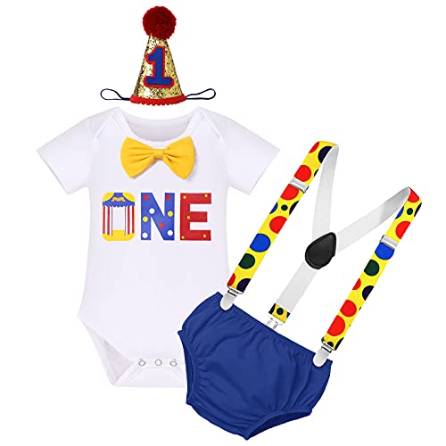 Circus 1st Birthday Outfit Baby Boy Carnival Theme Birthday Outfit First Cake Smash Suspender Bowtie Romper Shorts Gentleman Circus Themed Circo Birthday Party Supplies Photo Shoot Royal Blue Tent One