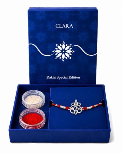 Image of Clara 925 Sterling Silver Rakhi with Roli Chawal for Bhai | Gift for Brother on Rakshabandhan | Men & Boy Bracelet