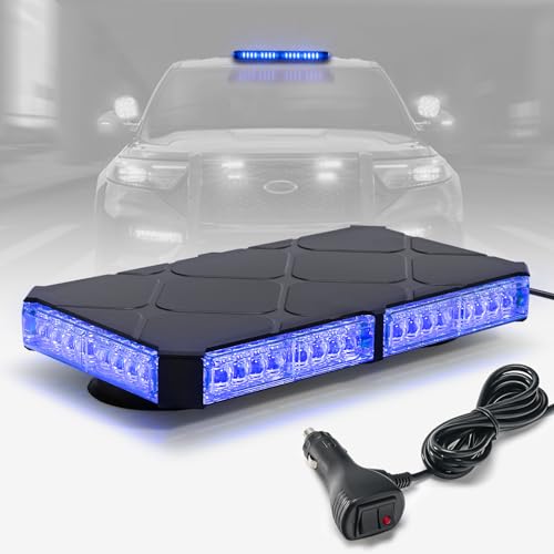 Image of 12 Inch Roof Top Strobe Lights /Magnetic Base, Mini LED Flashing Traffic Light Bar for Plow Tractors, Tow Trucks, Pickups, Roadside Assistance Vehicles (Blue)