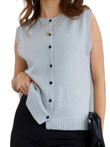 Image of Milumia Women's Round Neck Button Up Sweater Vet Sleeveless Basic Knit Tops