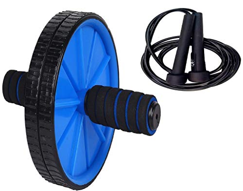 Effingo Home Fitness equipment Double Wheel AB Roller with other products/AB Wheel Strength Training Equipment for Core Workout for Home & Gym ( Multicolor ) (AB wheel + Skipping rope)