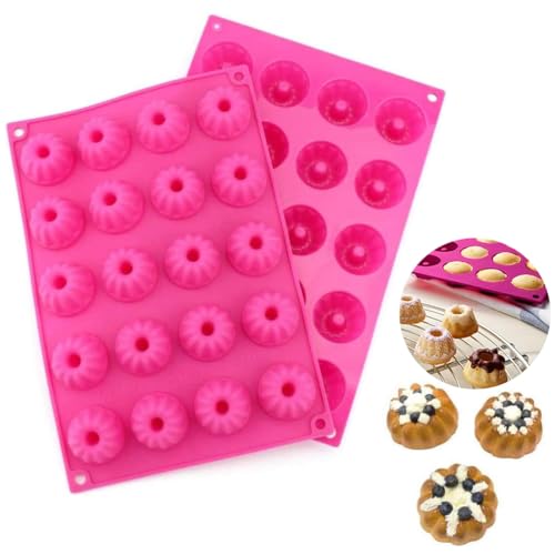 Aililong Lot de 2 mini moules à kouglof en silicone – 40 trous – Petit moule à savarin antiadhésif pour mini muffins, gâteaux, brownies et plus encore...
