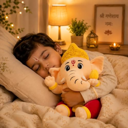Image of AVSHUB God Soft Toy for Kids Divine Mantra Chanting Baby Ganesha with 3 Preloaded Mantras & Aartis, Musical Soft Plush Toy, Return Gift for Infants, Toddlers & Kids (Medium - 25 Cm)